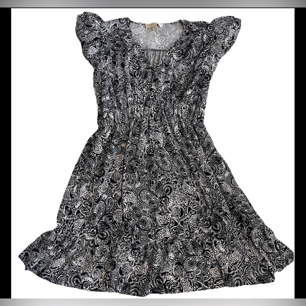 MICHAEL KORS Women's Paisley-Print Flutter-Sleeve Mini Dress Navy/White Size M